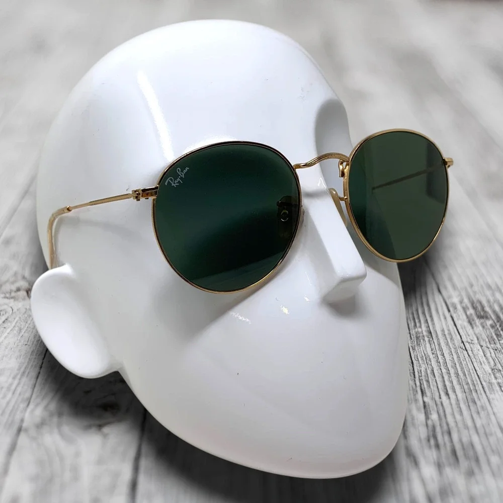 Ray-Ban RB3447N Round Metal Sunglasses Gold Green G15 53mm OG Case Cloth Papers